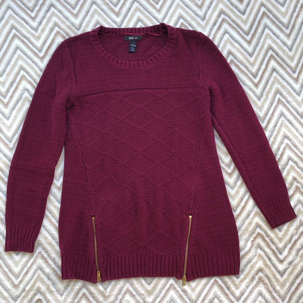 Style & Co Double Zipper Sweater - Maroon - Size S